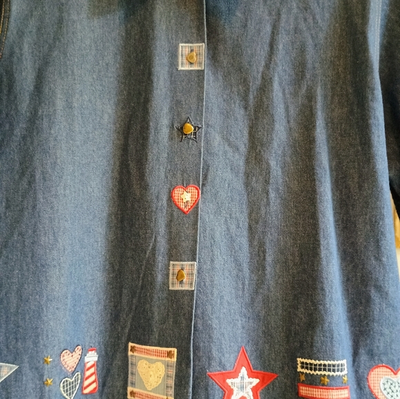 Vintage Koret City Blues Denim Shirt XL Patriotic Americana Appliqué Hearts... - Picture 4 of 16